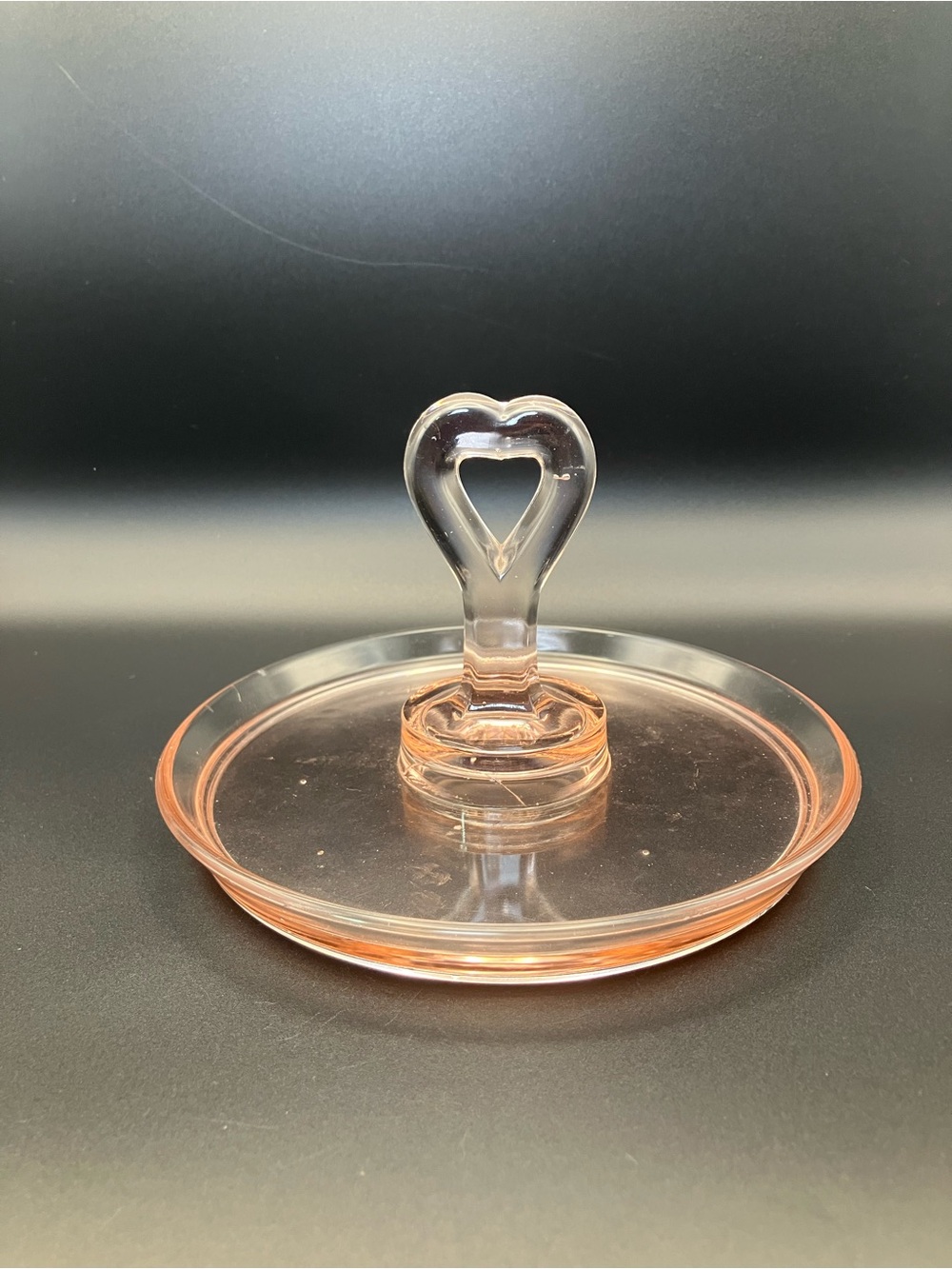 Pink Depression Glass Heart Handle Trinket Dish